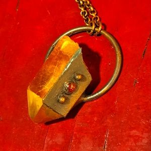 Crystal & Copper Boho Geometric Handmade Long statement Necklace gemstone